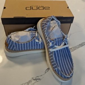 NWT Hey Dude Wendy Stripes Blue Size L6-Y5